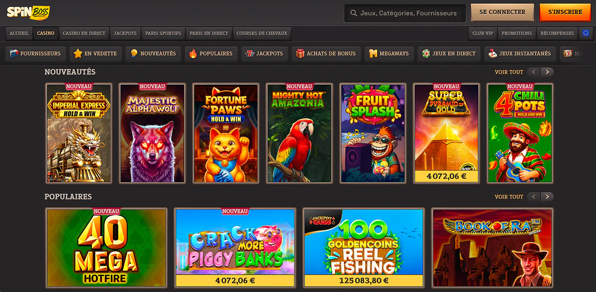 Catalogue de jeux sur Spin Boss Casino en ligne